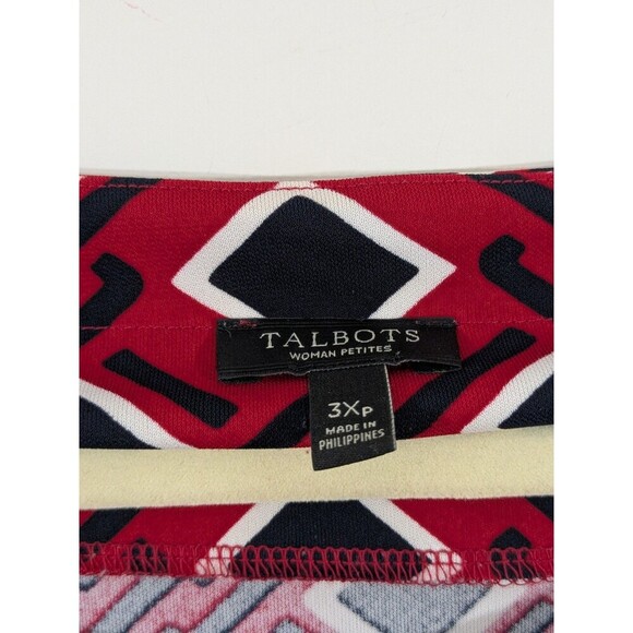 Talbots Red/Black Diamond Print 3/4 Sleeve Shift Dress Sz 3XP Jersey Knit Career - Picture 3 of 7